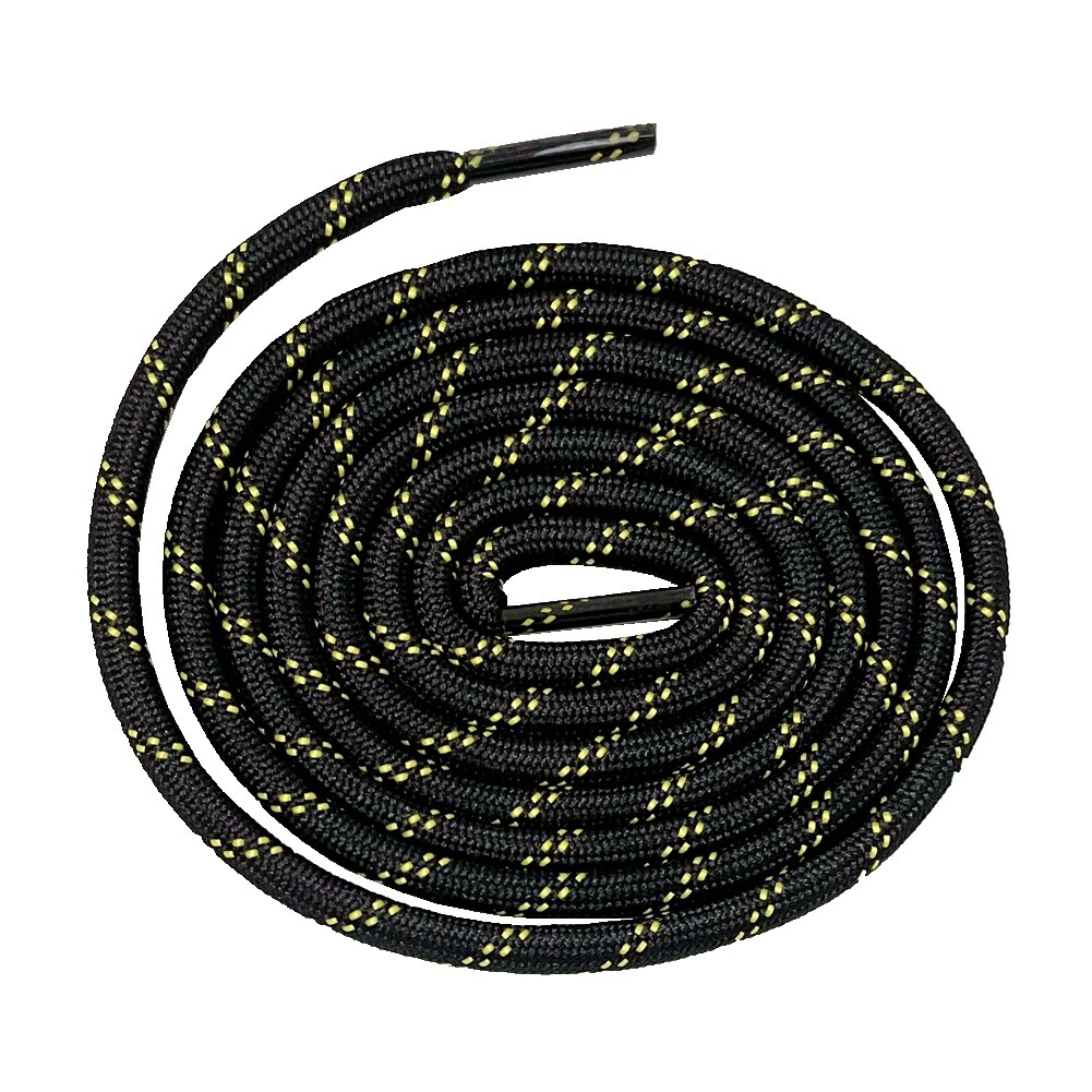Round Shoe Laces of Polyester Shoelace Strings for Working Hiking Boots 120 - 140 CM: black with yellow / 120CM
