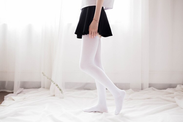 Ruffle Socks Cotton Socks Women Knee High Socks Daily Wear Long Socks Girls Thick Breathable Socks: WHITE / S/M