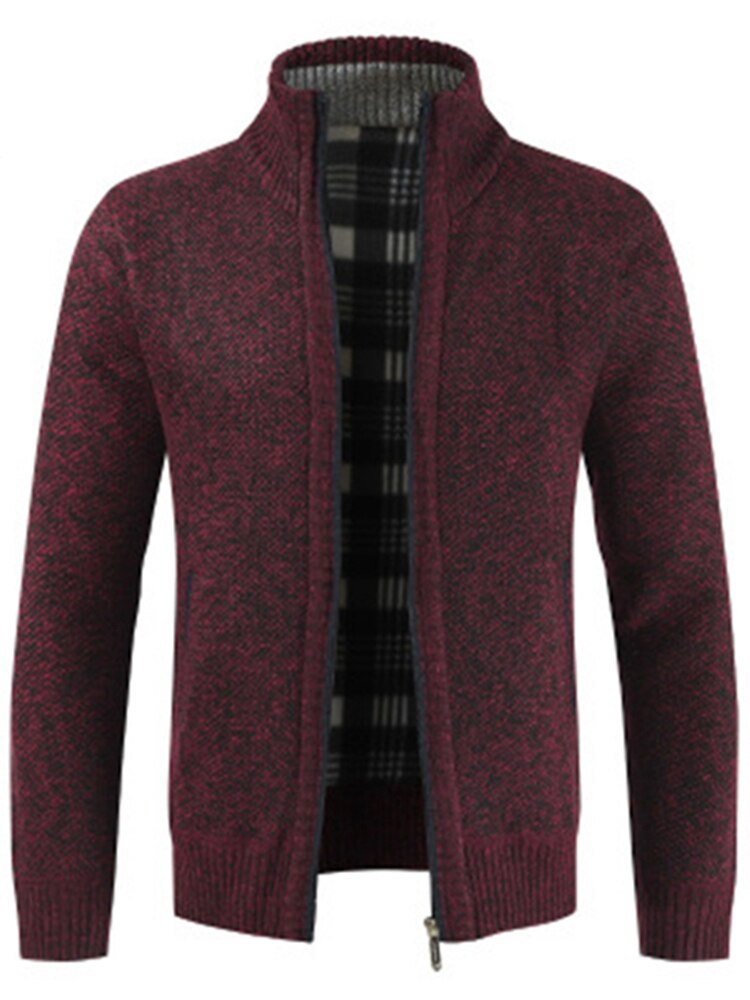 Cardigan épais et décontracté pour homme, pull de , coupe ajustée, en tricot, , à la , automne hiver: Bourgogne / M