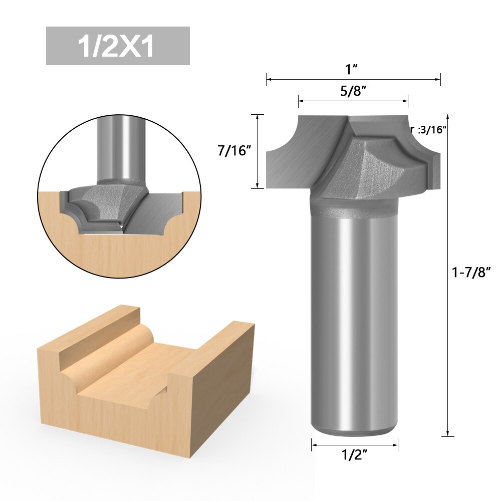 1PC 1/2&quot; 12mm Shank 1&quot; Radius Flat Bottom Bit Horizontal Crown Router Bit door knife Woodworking cutter: 12.7X25.4