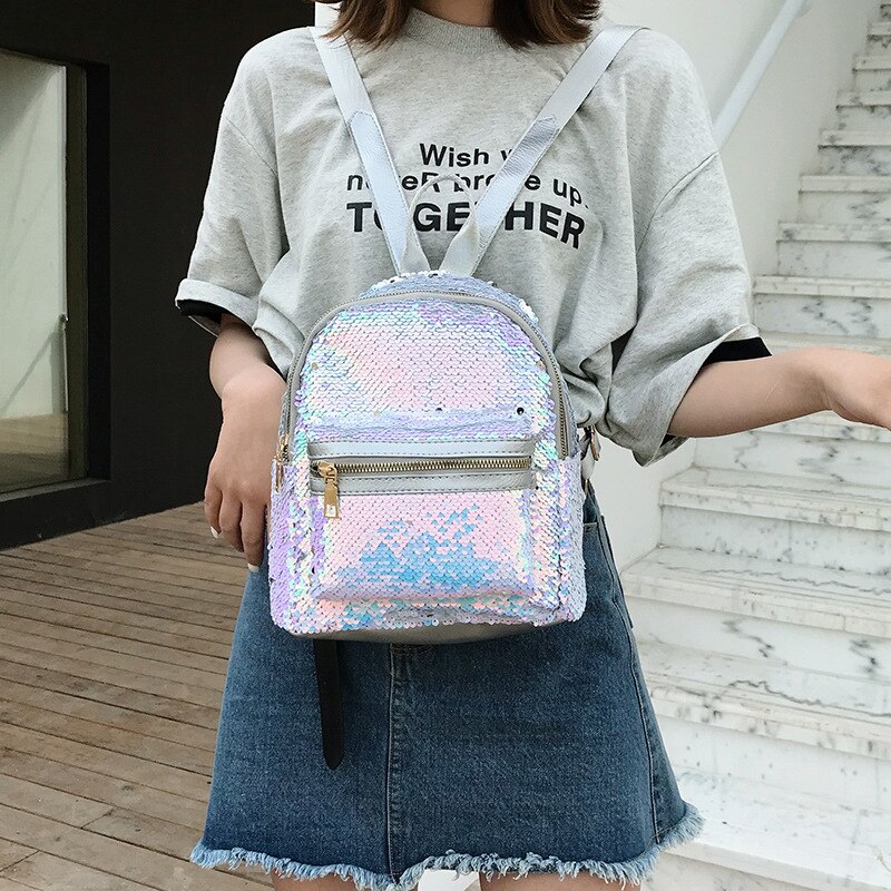 Glitter Women Sequins Backpack Teenage Girls Travel Shiny Backpacks Bags Bling Rucksack School Bags mini Backpacks