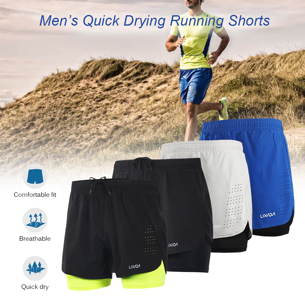 Lixada Mannen 2-In-1 Running Shorts Sneldrogende Ademend Actieve Training Oefening Joggen Fietsen Shorts Met langer Liner