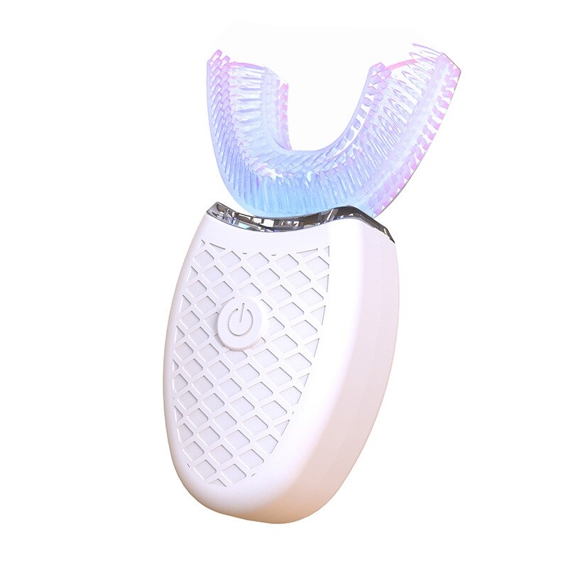 360 graders automatisk sonisk elektrisk tandbørste silikone ultralyds elektronisk u type tandbørste usb genopladelige tænderens: Hvid