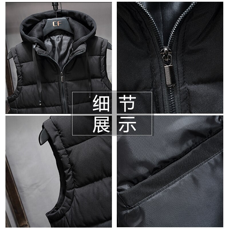 Winter Vest Mannen Warme Mouwloze Jassen Hooded Vest Mannen Hoed Toevallige Mannelijke Vest Jas Homme Vesten