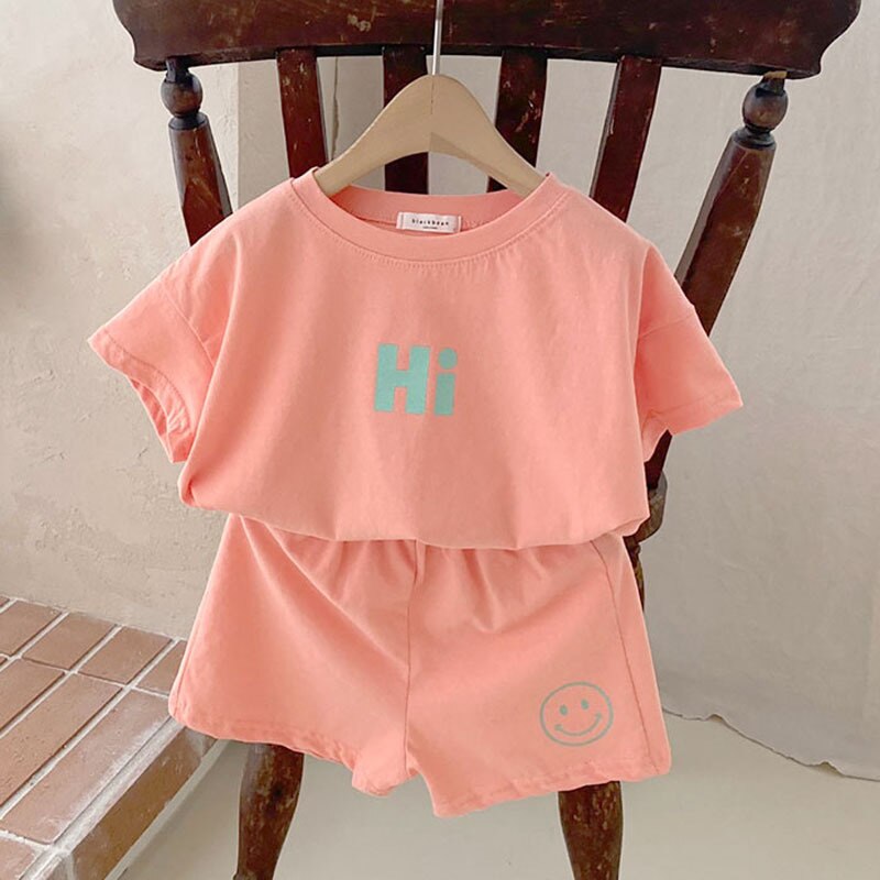 2176B Toddler Girl Clothes Summer Boy and Girl Clothing Set Letter Hi t-shirt a maniche corte e pantaloni Kids Summer Suit 2pc