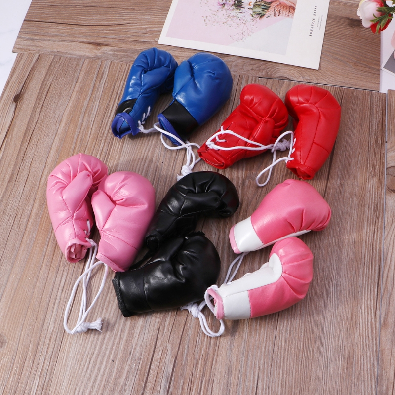 Mini gants boxe en cuir, gants boxe miniatures, bleu rose