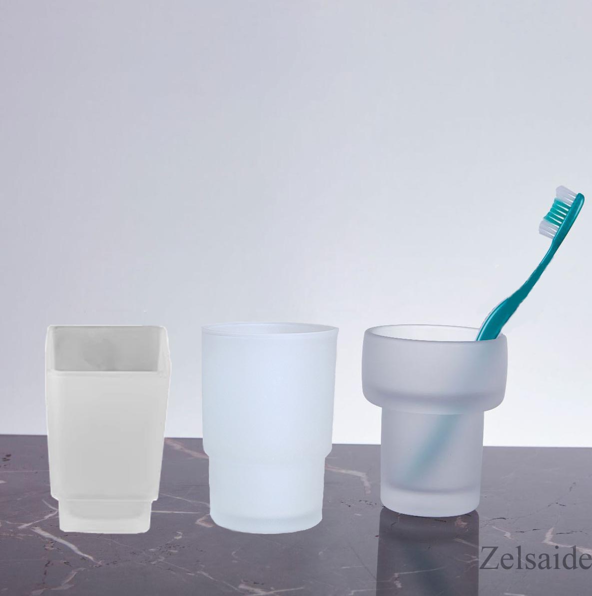 Taza de cepillo de dientes de vidrio redondo cuadrado para el hogar, baño, hotel, esmerilado o transparente