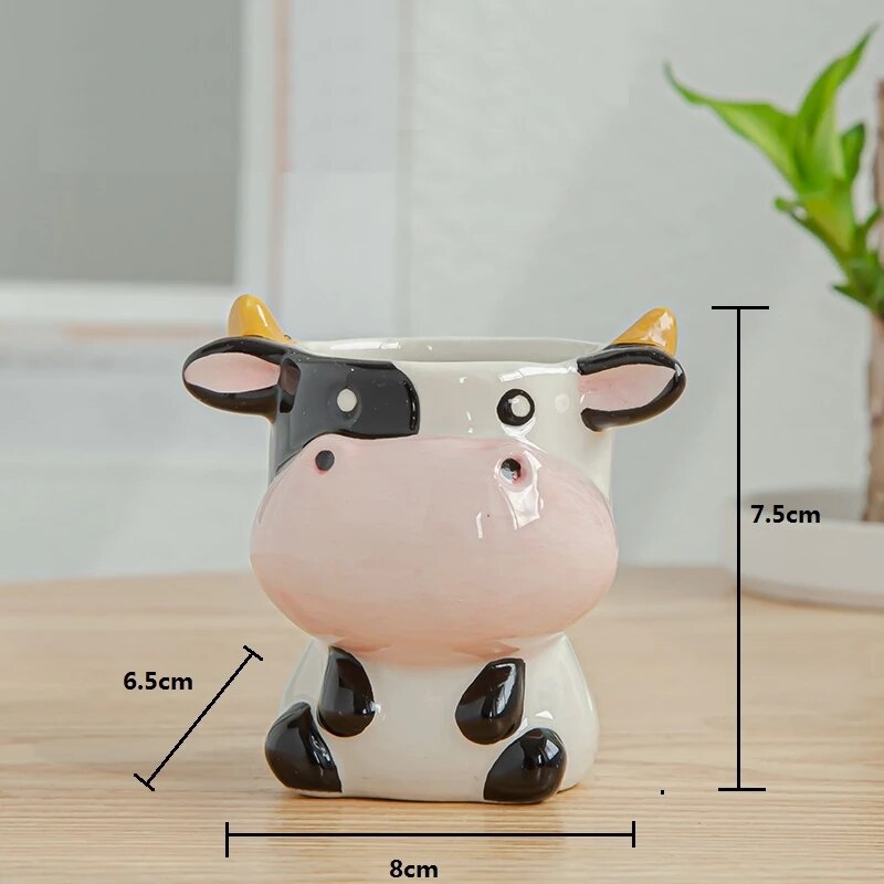 Maceta de cerámica con dibujos de animales, Mini maceta con Cabeza de Vaca, cebra, oveja, suculentas, bonsái, decoración del hogar, estilo nórdico: C