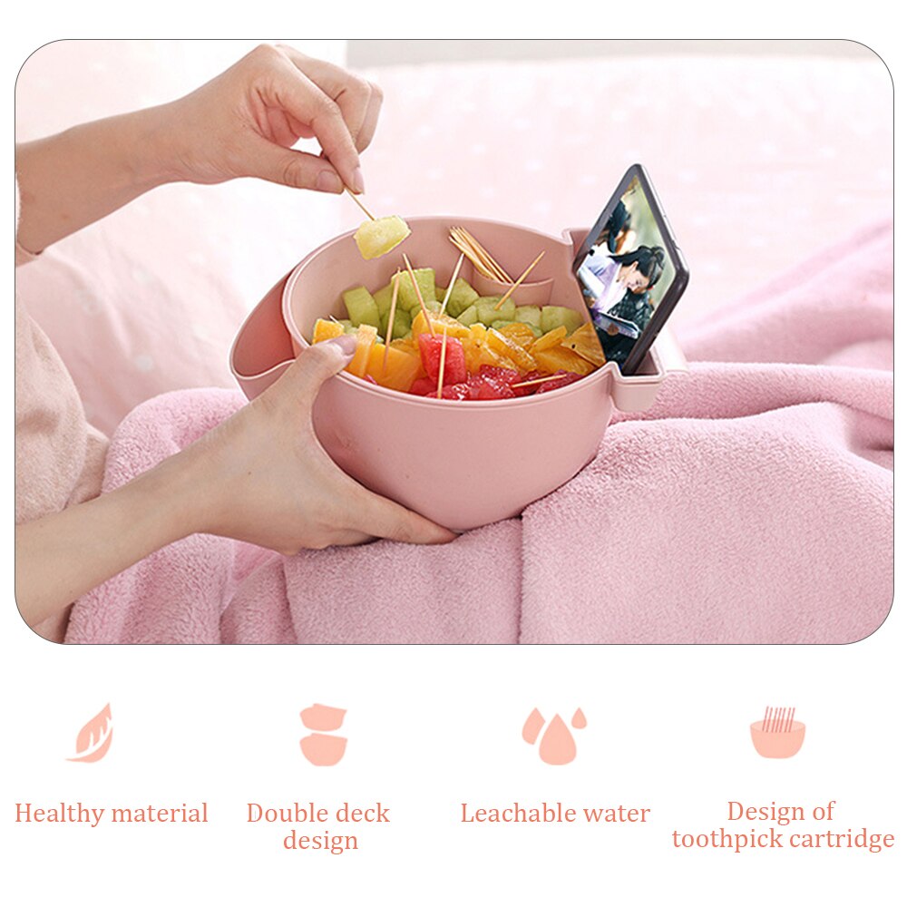 Plateau de Melon à Double couche | Bol en plastique pour collation créative plateau de Melon pour le salon, bol avec support pour téléphone
