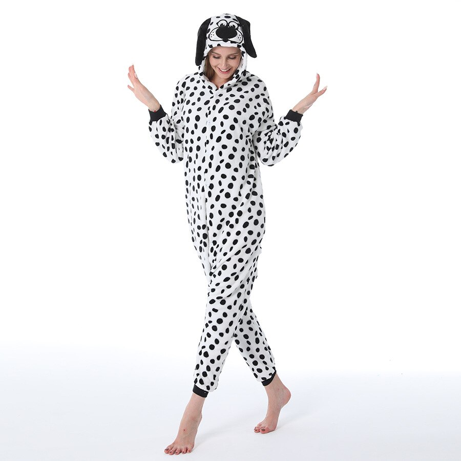 flannel ladies home service cartoon one-piece pajamas autumn and winter couple models animal unisex puppy dalmatian