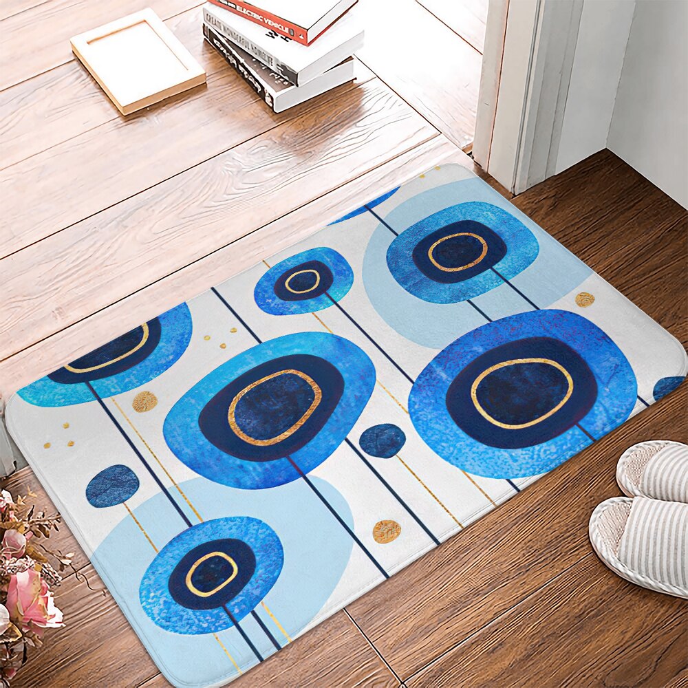 Felpudo de mármol azul para baño, alfombra rectangular suave para cocina, hogar, sencilla, absorbente de flores, tapete para puerta
