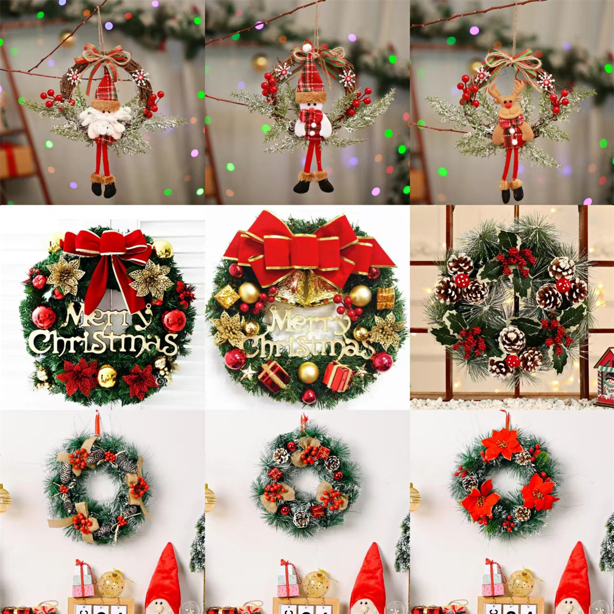 Nueva decoración navideña, corona de simulación de ratán, corona navideña, accesorios de decoración para colgar puertas y ventanas, adornos navideños
