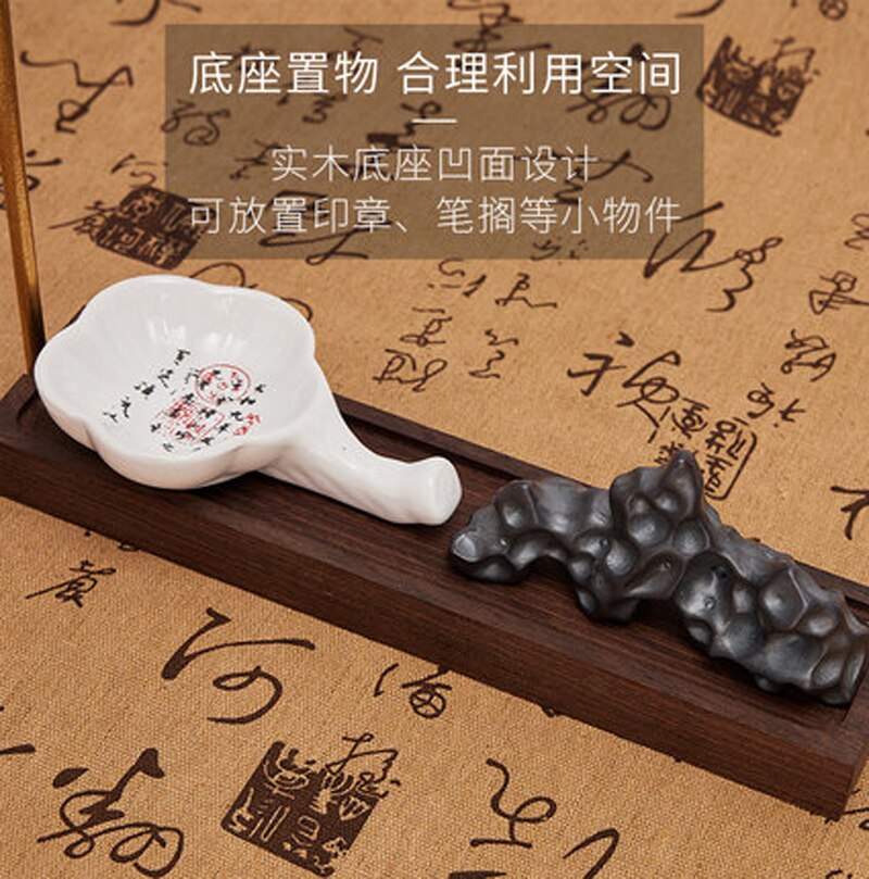 Messing Pen Houder Kalligrafieborstel Pen Hanger 6 Pins Haken Massief Houten Borstel Pen Opknoping Art Kalligrafie Supplies