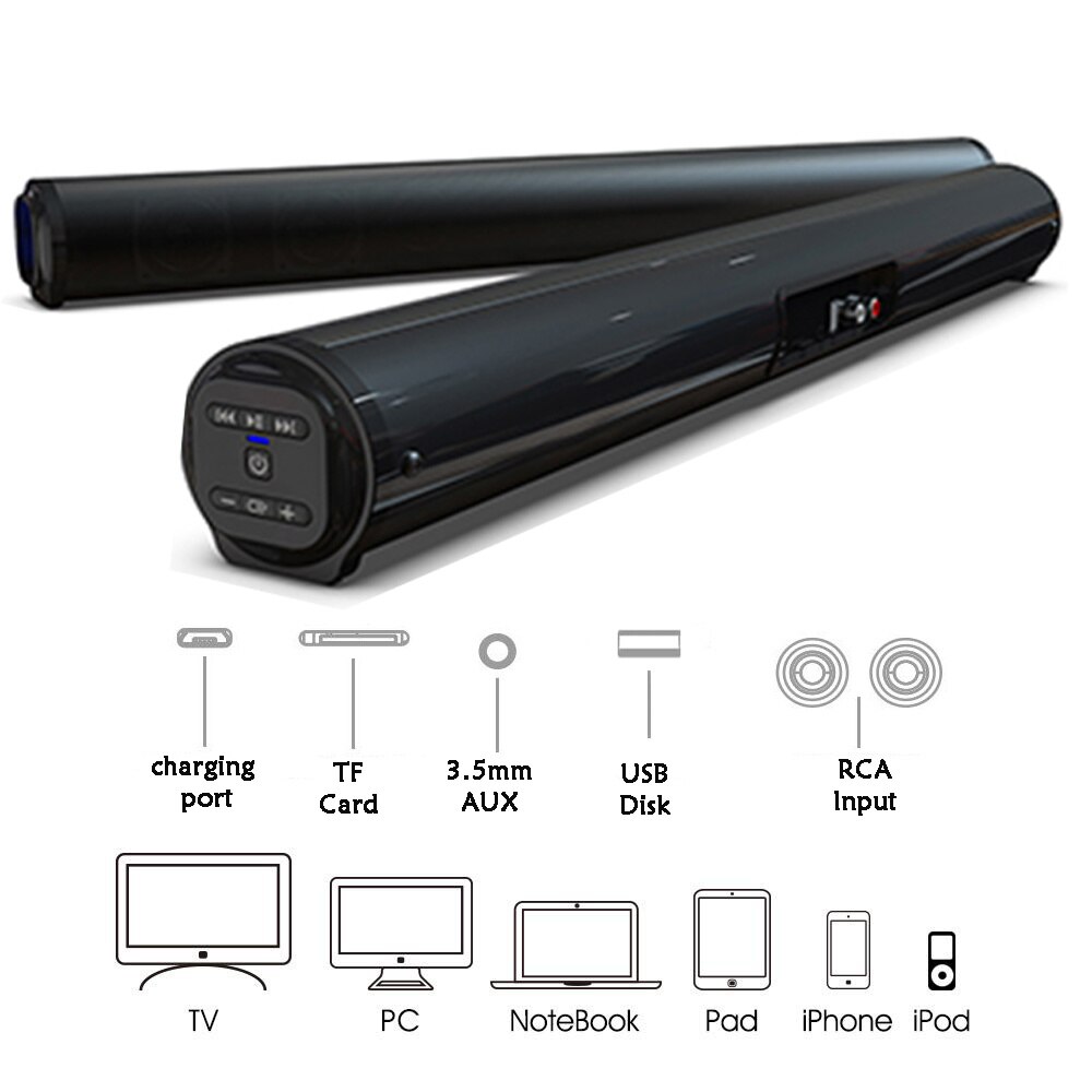 Rsionch Wireless Bluetooth Soundbar Speaker Support AUX RCA USB In Powerful TV Home Theater Sound Bar with Remote Control