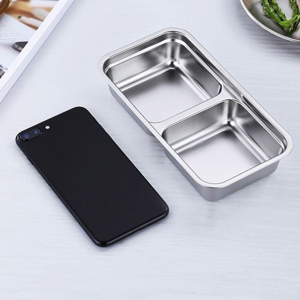 Genanvendelige snackbeholdere i rustfrit stål, skoldningsfri, friskhedsbevarende krydderiboks med låg, enkelt/dobbelt rum