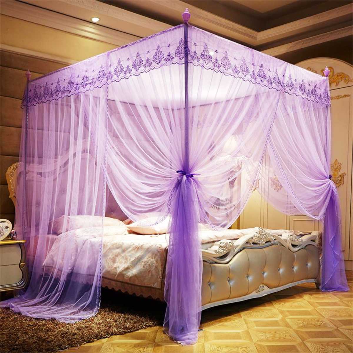 Mosquito Net Pink Purple For Double Four Corner Bed Post Bed Canopy Mosquito Net Full Queen King Size Bedding