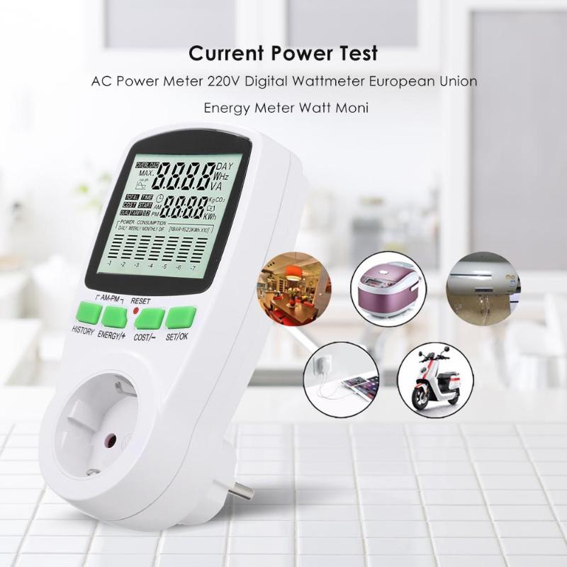 Ac power meter 220v digital wattmeter eu energimåler watt monitor analysator