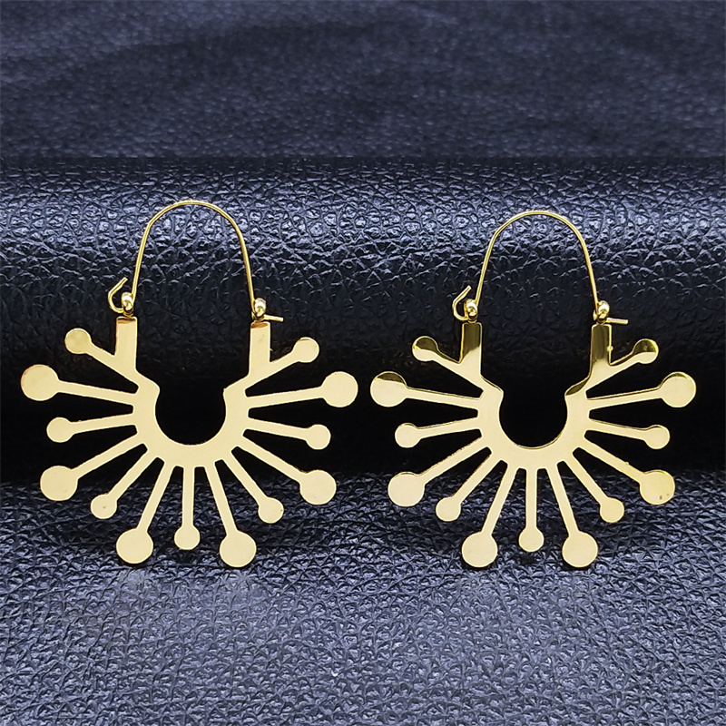 Pendientes de flor de loto de Yoga a la , pendientes de aro de acero inoxidable de Color dorado para mujer, joyería boucles d'oreilles E9360S01: Plata antigua plateada
