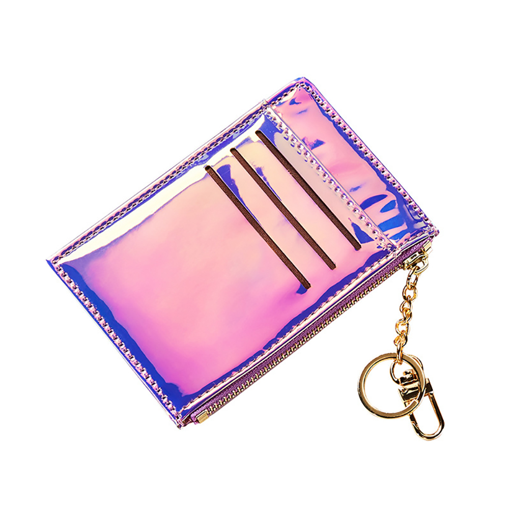 Monedero con hologramas para mujer, bolso de mano coreano con cremallera, tarjetero: Pink