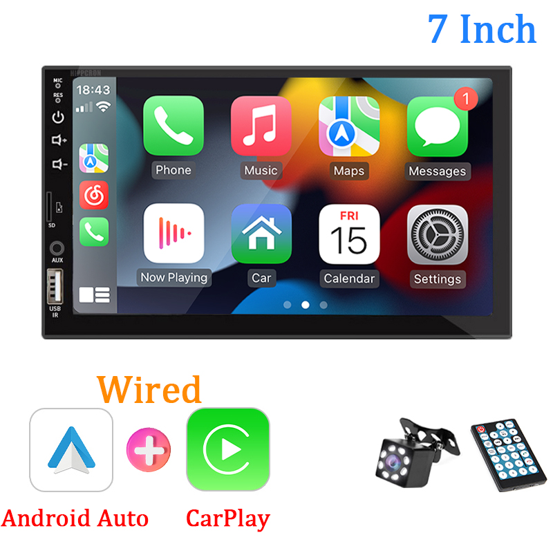 7 "autoradio 1 Din Carplay Android Auto Multimediaspeler HD Touchscreen FM AUX-ingang Bluetooth MirrorLink Universele autoradio: GRIJS
