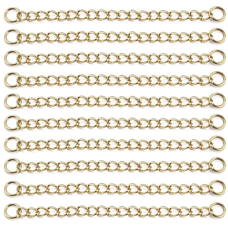10 Uds. De cadena de extensión soldada de acero inoxidable de 3cm/5cm, collar dorado, extensor de pulsera, cadenas de cola para suministros de joyería DIY: Naranja