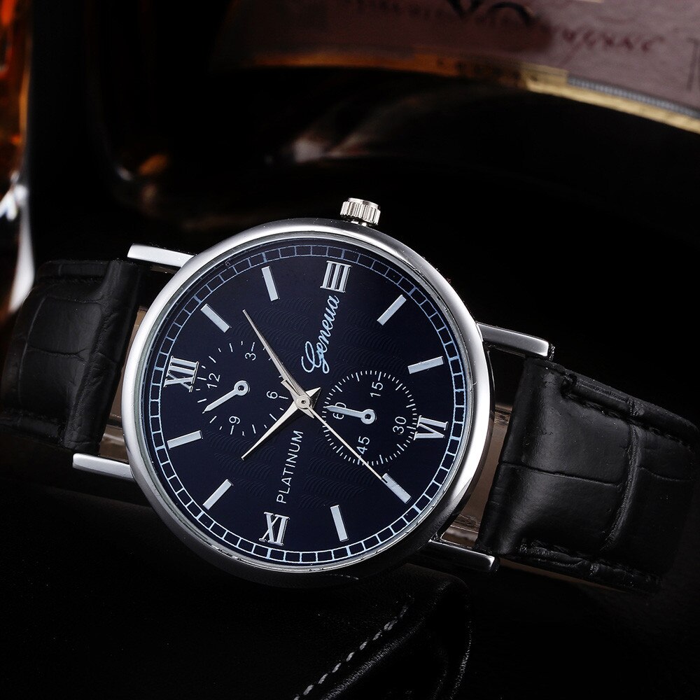 Retro Lederen Band Heren Horloges Luxe Retro Lederen Band Analoge Lichtmetalen Quartz Horloge