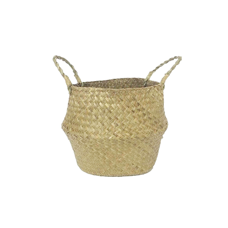 Handmade Woven Storage Basket Folding Clthoes Laundry Basket Straw Wicker Rattan Seagrass Belly Garden Flower Pot Plant Basket: 11x9.4cm