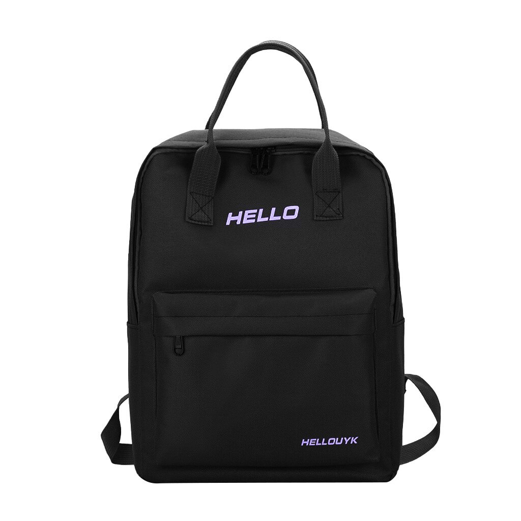 Backpacks Women School Bags For Teenagers Backpack Female Travel Bags Girls Hello Print Student School Bags: Black