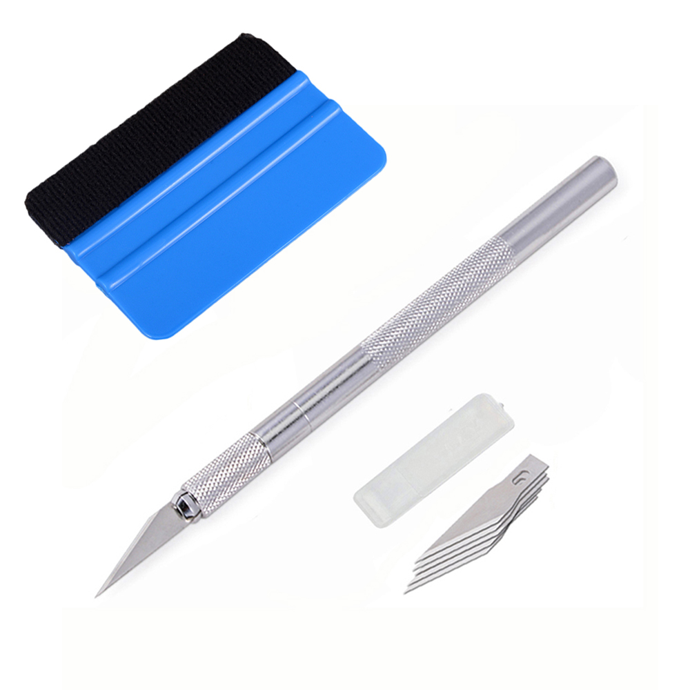 TOFAR Auto Ting Kit Vinyl Wrap Gereedschap Glasfolie Zuigmond Schraper Stickers Gesneden Mes Voertuig Styling Accessoires Vinyl Spatel: Zilver