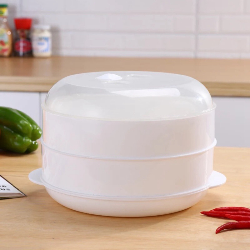 BPA Free Double Layer Microwave Oven Food Steamer Round Boiler Basket Cooker Dish Vegetable Fish Seafood Egg Tools Cooking Steam