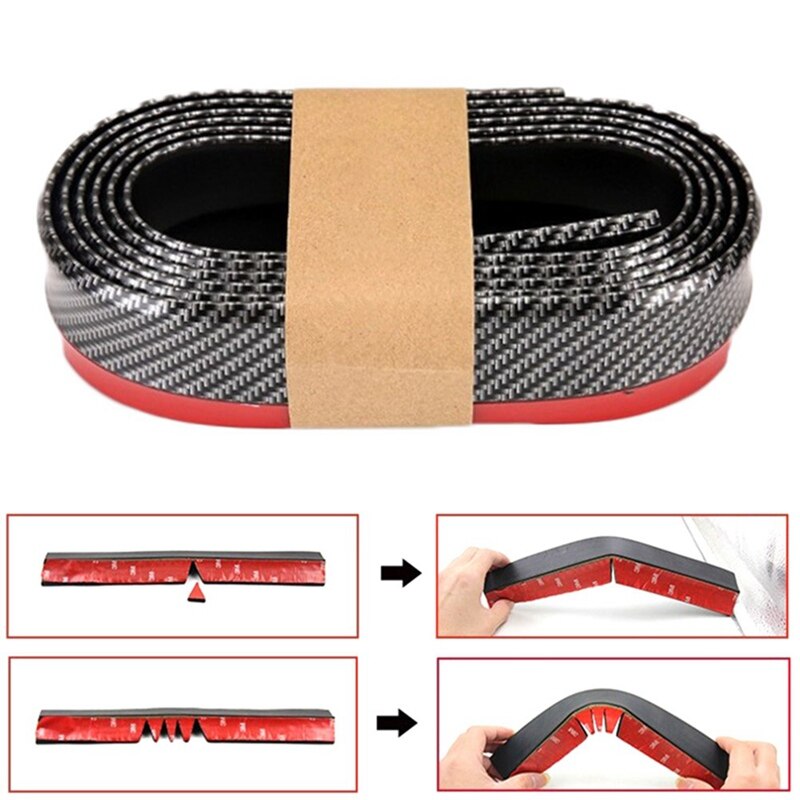 Banda de goma Universal para parachoques de labio para accesorios de coche, fibra de carbono suave frontal, 55mm de ancho, tira de 2,5 m de largo, exterior de coche