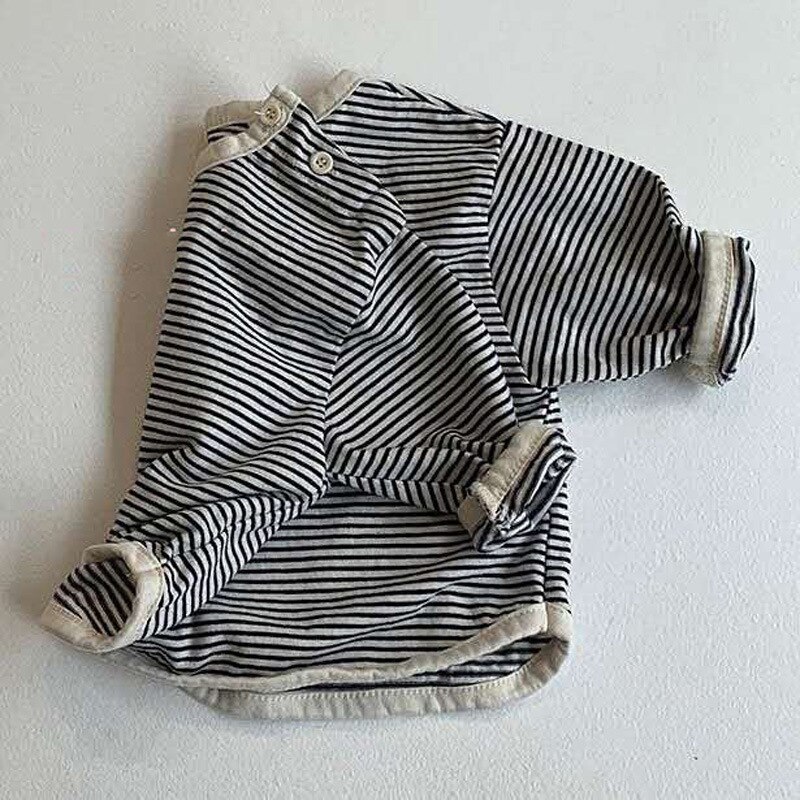 Infant Girls Soft Cotton Long Sleeve T-shirt Baby Cute Striped Bottoming Shirt Toddler Boys Tops: black / 12M