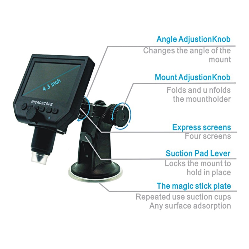 4.3 inch LCD Digital Microscope 1-1200X Magnification Handheld Camera Video Recorder