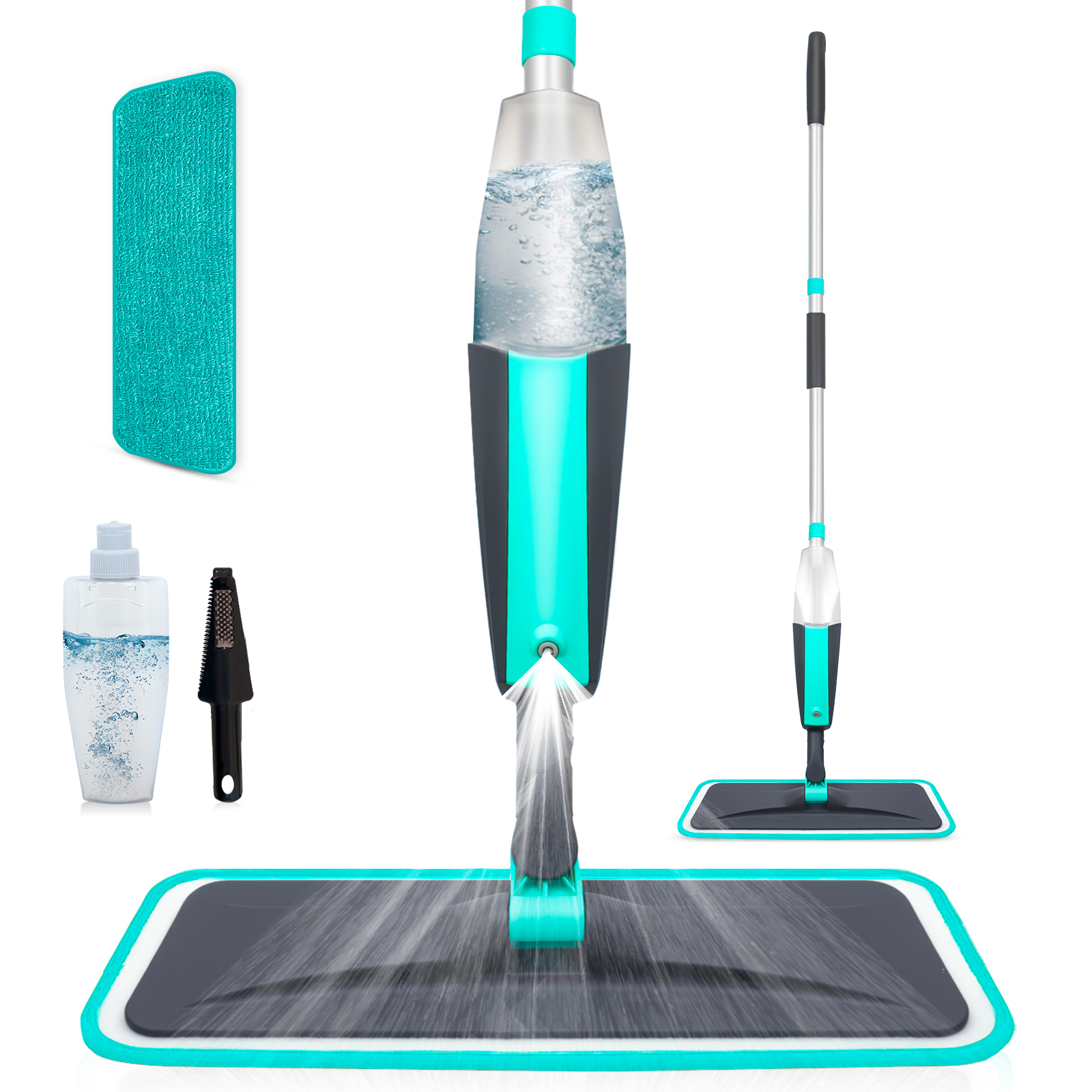 Microvezel spuitmop voor vloerreiniging - Herbruikbare vloermop met 1/4 wasbare dweilpad voor het reinigen van hardhouten laminaatvloeren: MULTI