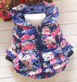 Meisjes Vest Jas Kinderen Casual Kleding Jas Hoodie Herfst Winter Bloem Bovenkleding Kinderen Rits Dikke Warme Buitenste: Blue / 3T