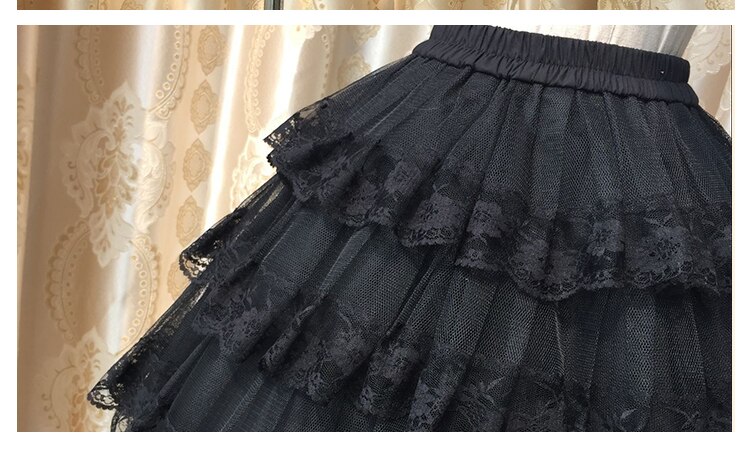 Falda lolita dulce de 2 colores blanco/negro, falda victoriana esponjosa de encaje retro, tres capas de hilo duro, lolita gótica con bullicio loli