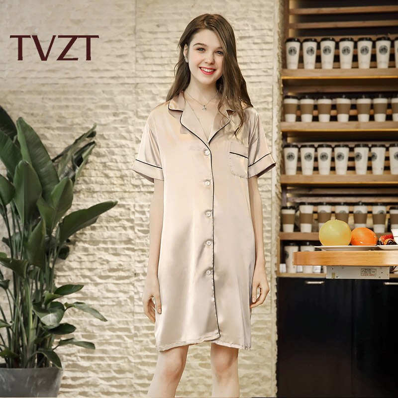 Tvzt Spring Women Pajamas Comfort Cotton Satin Printed Sleepwear Coat Loose Homewear Leisure Wear