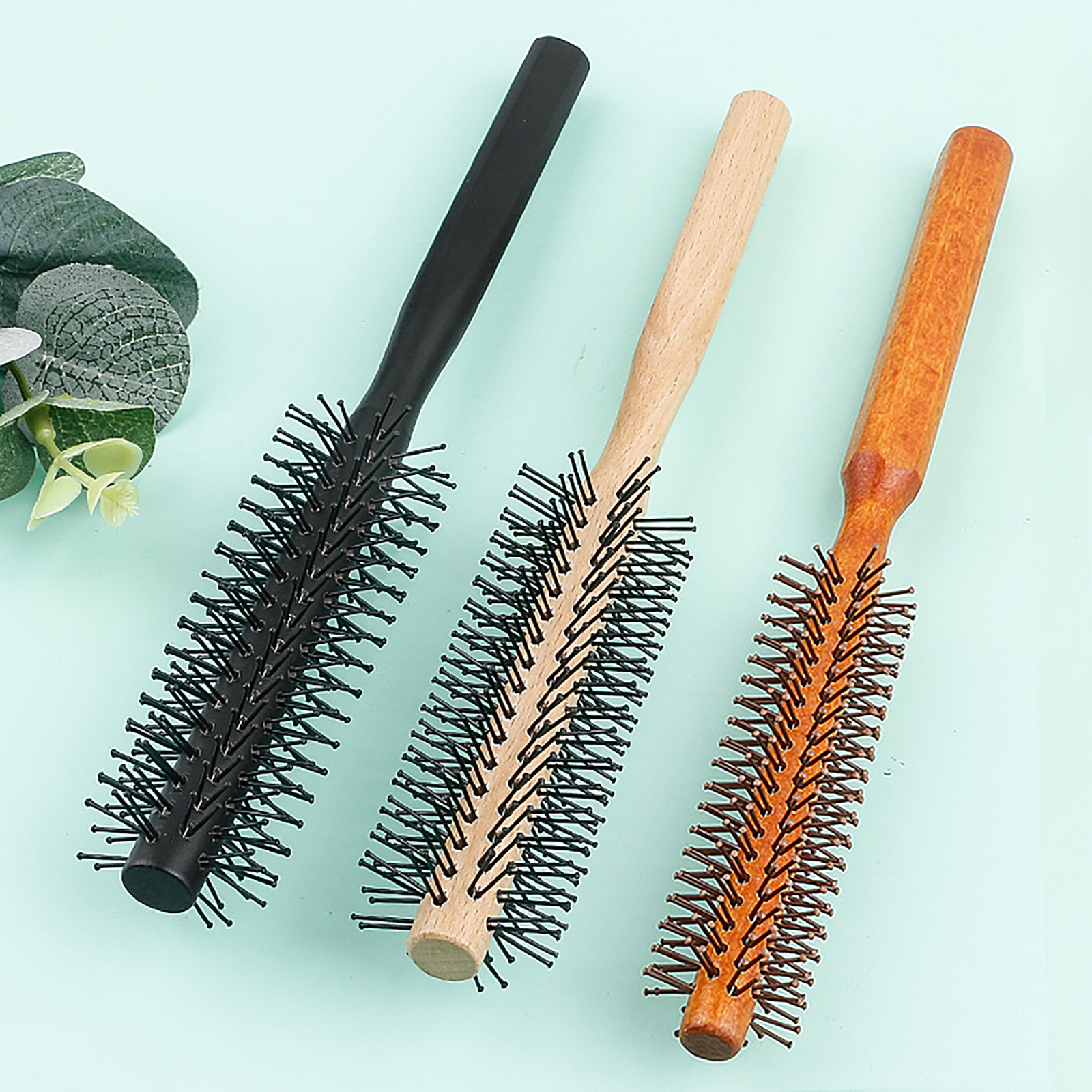 Wooden Handle Nylon Teeth Circular Brush Curly Roller Comb Fluffy Hair Root Straight Hair Multifunctional Comb For Men And Women