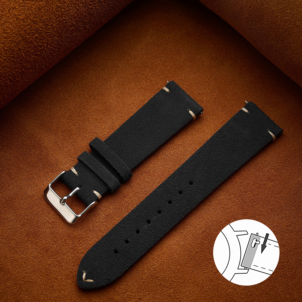 Correa de ante suave de liberación rápida, pulsera de 14mm, 16mm y 18mm, correas de reloj marrones de 20mm y 22mm, pulsera de piel de becerro, accesorios para mujeres y hombres: Blue White / 14 mm