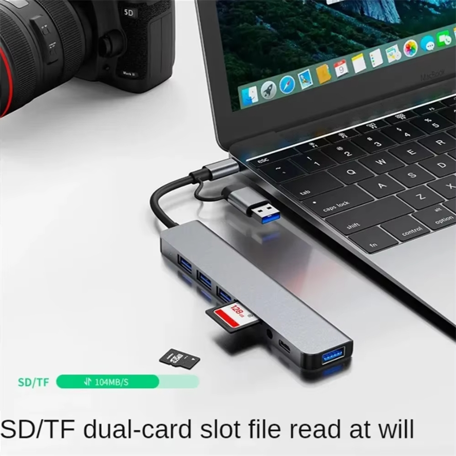 8 in stații de andocare hub usb tip c cu 3.5mm adaptoare jack audio cititor 2 carduri micro sd laptop tabletă telefon convertor disc