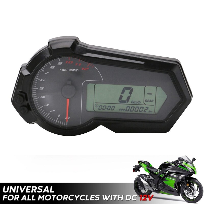 Universal 12V Motorcycle LCD Digital Gauge Oeter Tachometer Speeeter KM/H