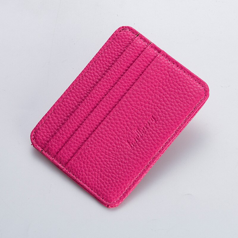 Women Slim Minimalist Wallet PU Leather Credit Card Holder Short Purse: hot pink