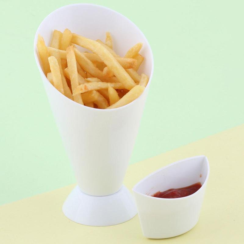2 IN 1 Portable Kitchen French Fries Cup with Dipping Tool Cup Dip Cups Potato Salad Cup Jam Chip Cone Holder Potato V1V5