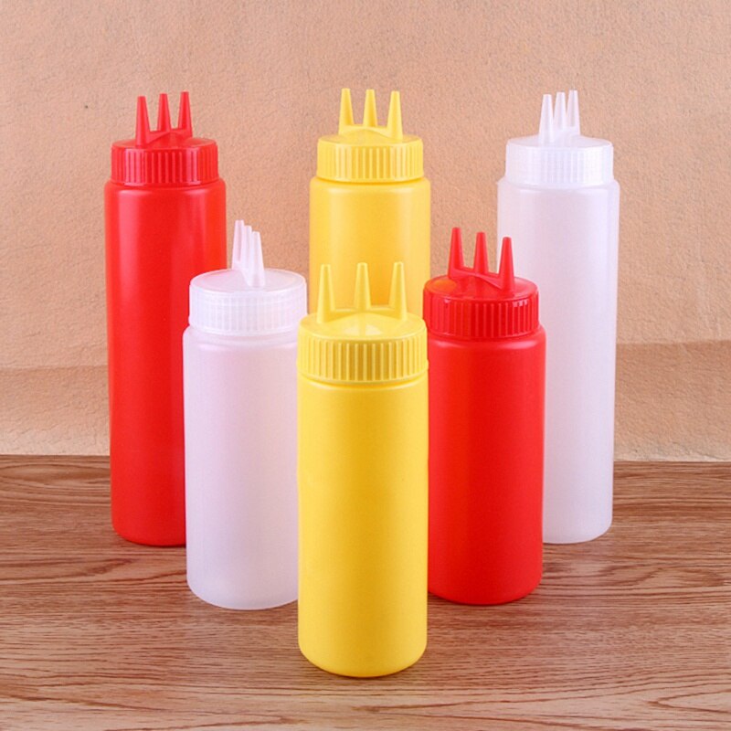 Plastic Sauce Squeeze Bottle With Three Holes Household Kitchen Tool Yellow White Red