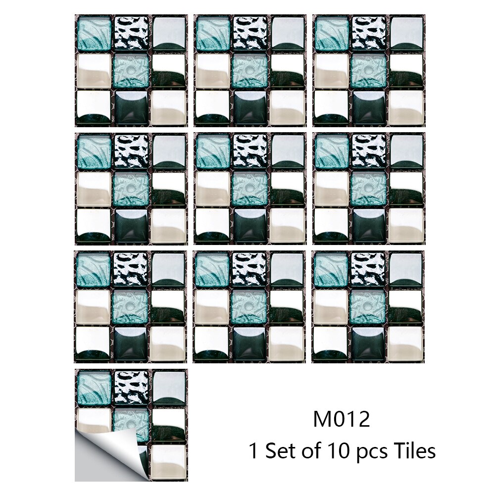 Pegatinas de pared de azulejos de mosaico de mármol, cubiertas planas impresas en 2D para cocina, baño, pelar y pegar, Mural de arte impermeable, 10 piezas: M012 / 10cmX10cmX10pcs
