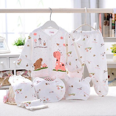 Pudcoco Newborn Infant Baby Underwear Cotton Soft Animal Print Unisex 5pcs Outfits Set Kids T-Shirt+Pant For 0-3 months Baby: Pink