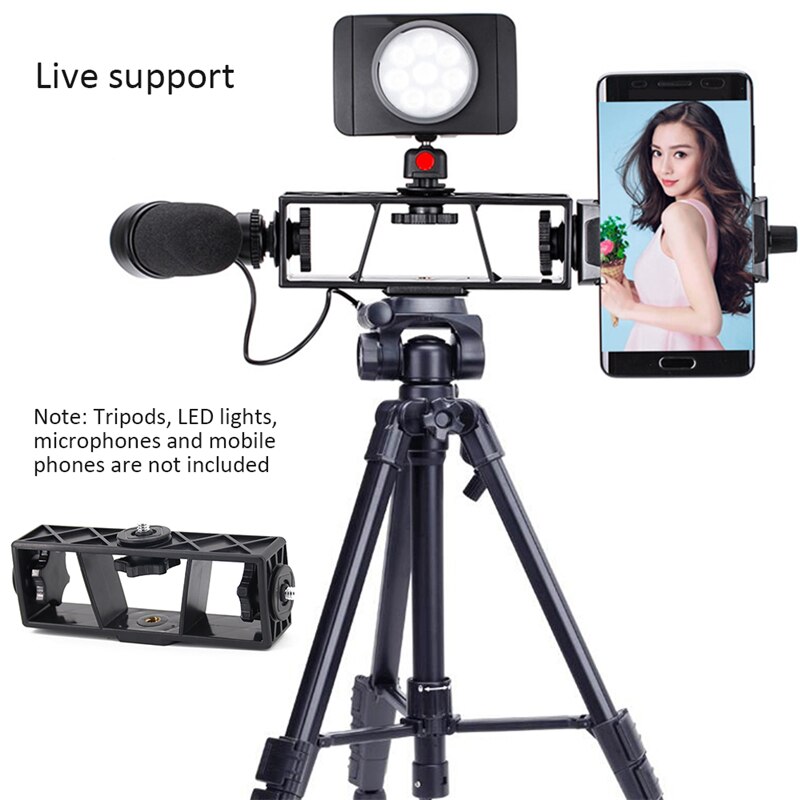 Sturdy Tripod Mount Plate clamp for iphone Mobile Phone Live Bracket Three-position fixing clip universal LED Ring Light Kit 1/4