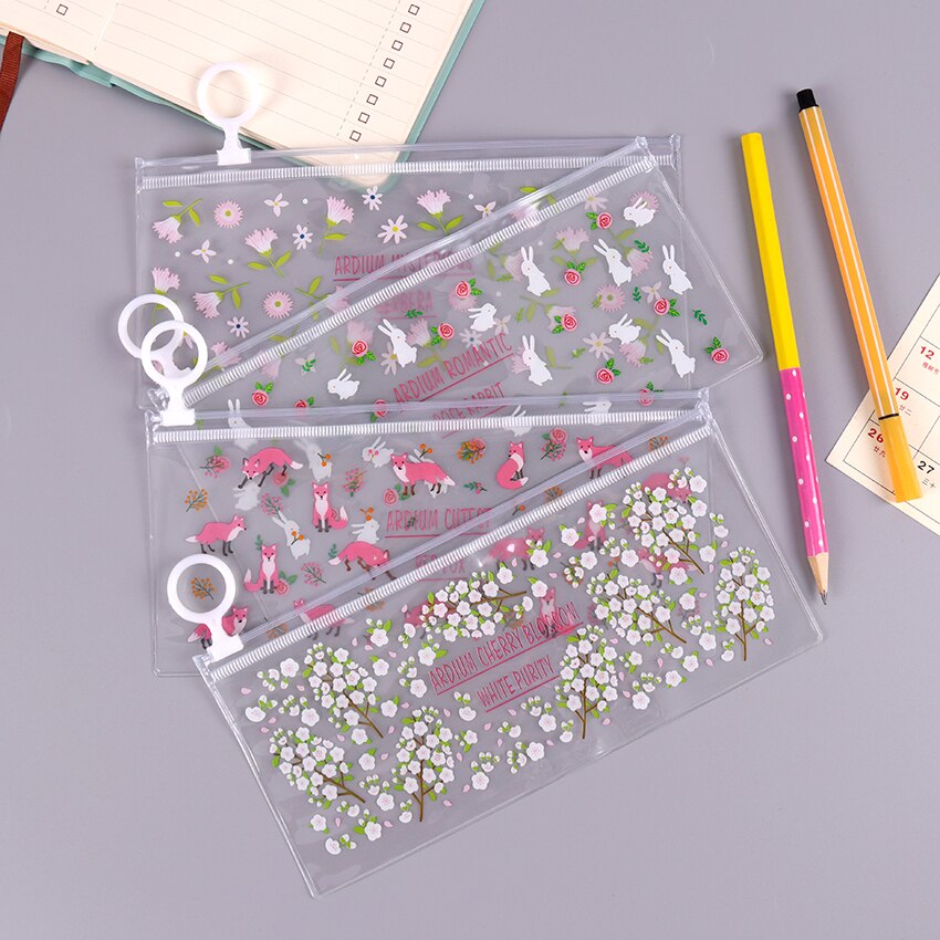 Kawaii Kleine Bloemen Dieren Etui Leuke Transparante PVC Potlood Tas Voor Meisjes Kids Kinderen School Leveranties Briefpapier