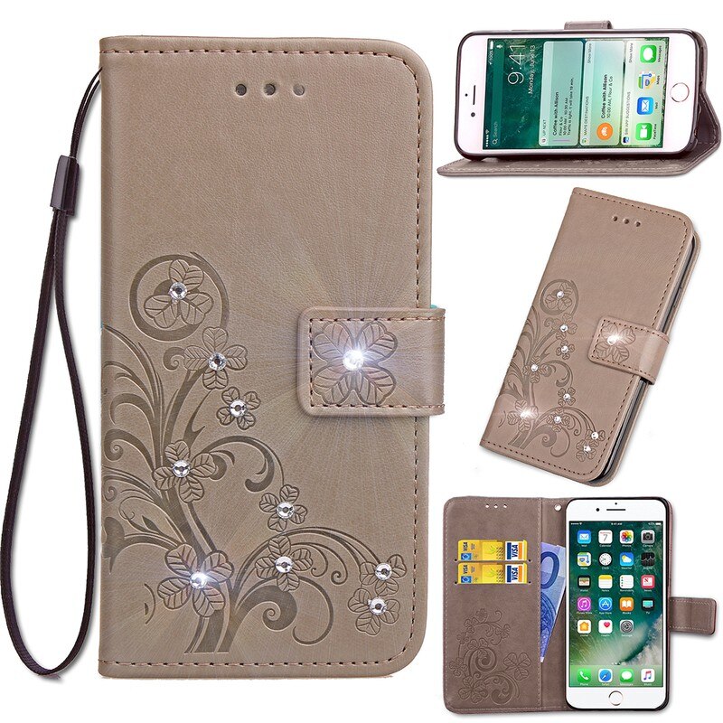 Sunjolly Case voor Huawei Honor 8C Lanyard Gras Rhinestone Flip Wallet Telefoon Cover coque voor Huawei Honor 8C Case Cover capa