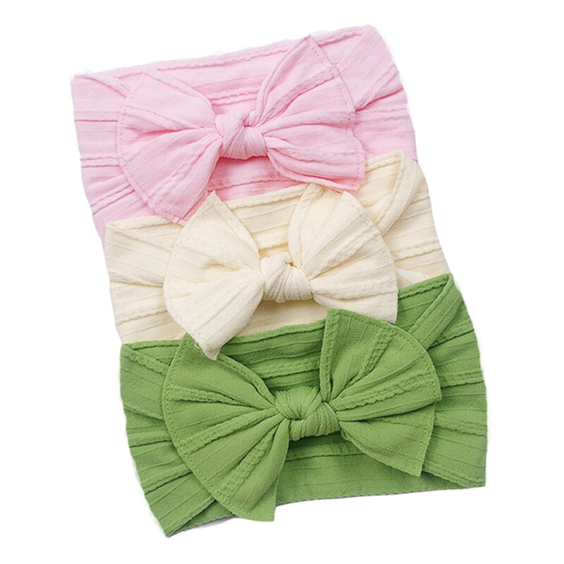 Bandeau Bébé Fille : Lot De Trois Bandeaux élastiques En Coton Marron Blanc Et Rose